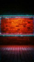 Nostalgic ambiance Neon square frames a vintage brick wall billboard Vertical Mobile Wallpaper AI Generated photo