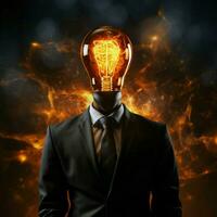 Businessmans lamp head illuminates with a brilliant spark of idea For Social Media Post Size AI Generated photo