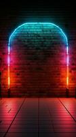 Vintage vibe Neon square frame adorns a brick wall billboard Vertical Mobile Wallpaper AI Generated photo