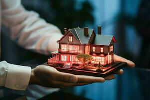 real inmuebles proteccion concepto agente regalos un casa a un comprador ai generado foto