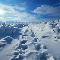 Human footprints in the snow Climbing in the hill For Social Media Post Size AI Generated photo