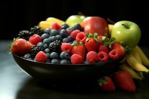 un clásico Fruta bol, un delicioso surtido de sano bondad ai generado foto