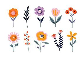 Set of flowers in doodle style on a white background. vector