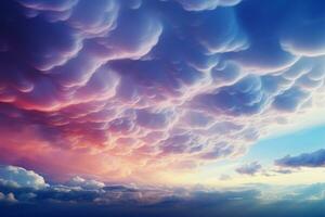 Witness the extraordinary blue cumulus clouds, a meteorological anomaly AI Generated photo