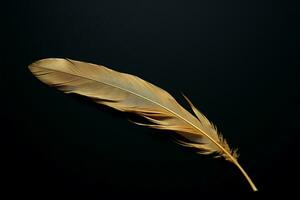 Elegance in simplicity a golden feather on a black canvas AI Generated photo
