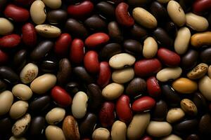 A backdrop featuring various beans artfully intertwined in a pattern AI Generated photo