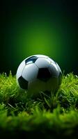 Grass backdrop highlights the simplicity of a spherical sports ball Vertical Mobile Wallpaper AI Generated photo
