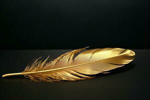 Elegance in simplicity a golden feather on a black canvas AI Generated photo