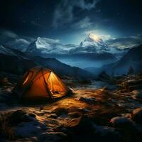 camping in the mountains at night For Social Media Post Size AI Generated photo