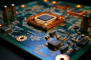 Advanced electronics feature extensive PCB with metallic, insectoid like components AI Generated photo