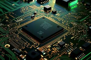 A black duotone circuit board featuring striking technological design elements AI Generated photo