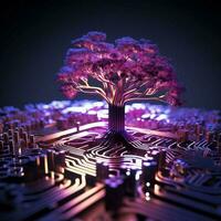 Enigmatic 3D circuitry Tree like pattern in pink and purple hues For Social Media Post Size AI Generated photo