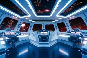 Spaceship interior with view from the window. 3d rendering Ai Generated photo