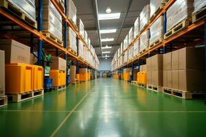 Warehouse in a logistics center, the foundation of storage solutions AI Generated photo