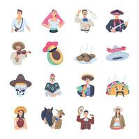 Set of Mexican Culture Flat Icons vector