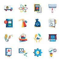 Collection of Flat Style Sustainable Energy Icons vector