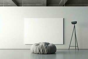 An artistic canvas empty white wall in a modern gallery AI Generated photo