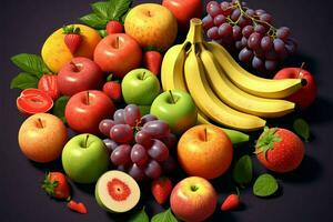 isométrica Fruta Arte un único visual perspectiva en delicioso frutas ai generado foto