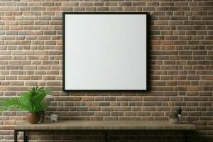Black frame mock up on textured brick wall space for your art AI Generated photo