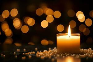 Warmth and thanks Aromatic candle, bokeh, and dark background ensemble AI Generated photo