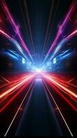 Speeding 3D neon lights radiant, illuminating a dark, dynamic scene Vertical Mobile Wallpaper AI Generated photo