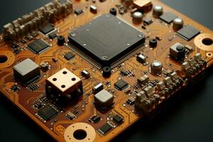 A top view of the PCB appears incomplete without components AI Generated photo