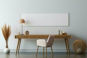 blanco lona blanco pared en un 3d hacer de un hogar oficina ai generado foto