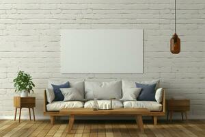 Ample design space in living room template with versatile frame mock up AI Generated photo