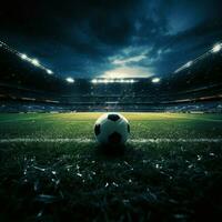 Illuminated pitch, Spotlights cast dramatic glow on football field action For Social Media Post Size AI Generated photo