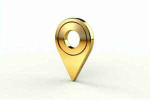 Luxurious location marker Gold map pointer on a white backdrop AI Generated photo