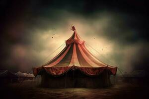 Gloomy circus at dark night tent. Generate Ai photo