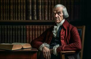 Ancient scientist in library portrait. Generate ai photo