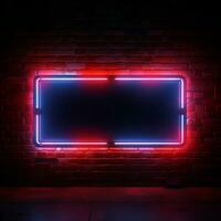 Retro style brick wall Glowing neon square frames a long billboard sign For Social Media Post Size AI Generated photo