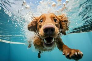 refrescante perro nadando piscina vacaciones. generar ai foto