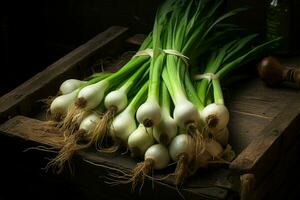 Tender Fresh green onions. Generate Ai photo