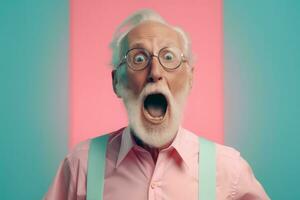 loco emocionado elegante abuelo con los anteojos. generar ai foto