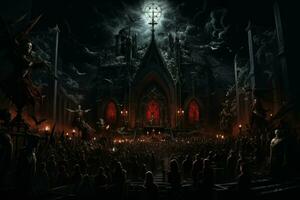 Midnight mass devil church. Generate Ai photo