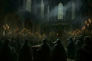 Midnight mass devil dwelling throne. Generate Ai photo