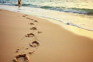 Paw-shaped Dog beach footprints. Generate Ai photo