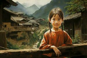 Curious Chinese village girl. Generate Ai photo