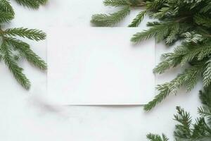 Blank card branches Christmas tree. Generate Ai photo