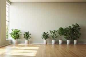 3d render of a living room interior with plants in pots. Ai Generated photo