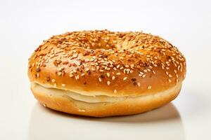 Bagel with sesame seeds isolated on a white background. Ai Generated photo