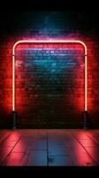 Vintage vibe Neon square frame adorns a brick wall billboard Vertical Mobile Wallpaper AI Generated photo