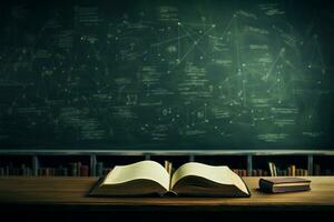 Open book meets a lively green chalkboard backdrop AI Generated photo