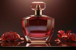 High end fragrance Vector art of a red haute couture bottle AI Generated photo