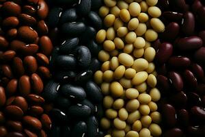 Beans of various kinds arranged in an interconnected and cohesive design AI Generated photo