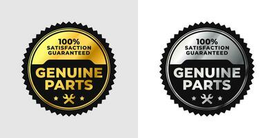 Genuine parts with gold and silver circular frame label. Vector Illustration