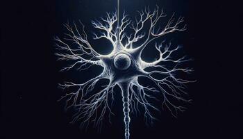 A detailed view of a neuron magnified under a microscope, emphasizing its intricate structure. AI Generative photo