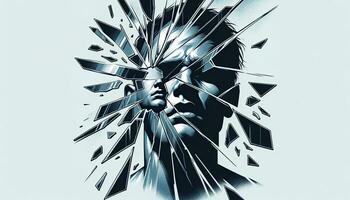 An illustration of a shattered mirror with fragments displaying emotions of despair, using contrasting colors to emphasize the pain and turmoil. AI Generated photo